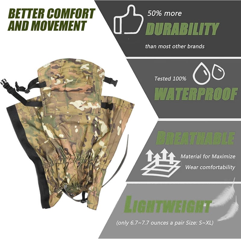 BZTAC Tactical Leg Gaiters High Gaiters Hunting Gaiters Knee Protection Anti-Tear Oxford Fabric Full Length Zip Waterproof Breathable Windproof for Outdoor Hunting Hiking Walking - Image 4